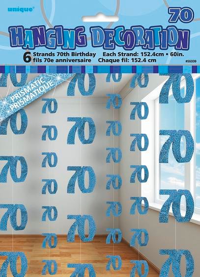 Happy 70th Birthday Blue Hanging Strings