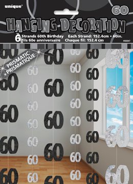 Happy 60th Birthday Black and Silver Glitz Hanging Strings