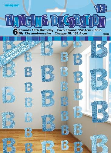 Happy 13th Birthday Blue Hanging Strings