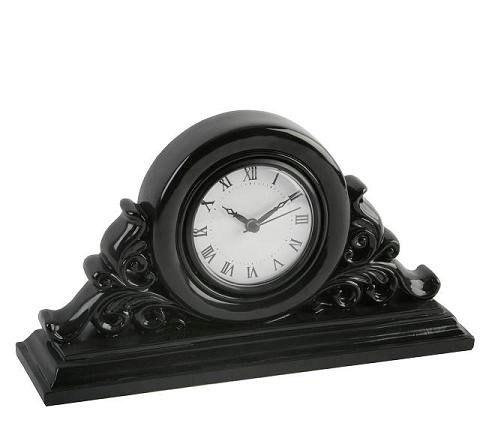 Hestia Mantle Clock Fleur-de-Lys Style Black Col Resin
