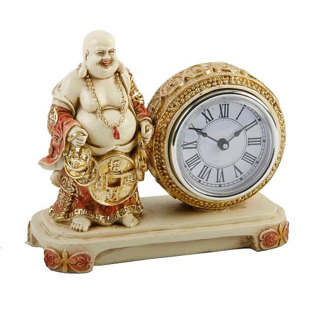Juliana Figurine Buddha Cream/Red/Gold Standing With Clock