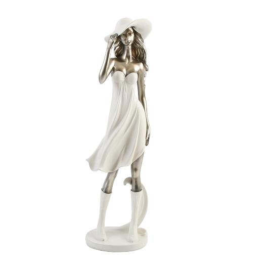 Juliana Figurine Silver Beauty Hlding Hat-White Dress/Boots