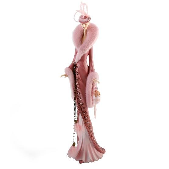 Elegant Lady Figurine - Pink Dress & feather detail