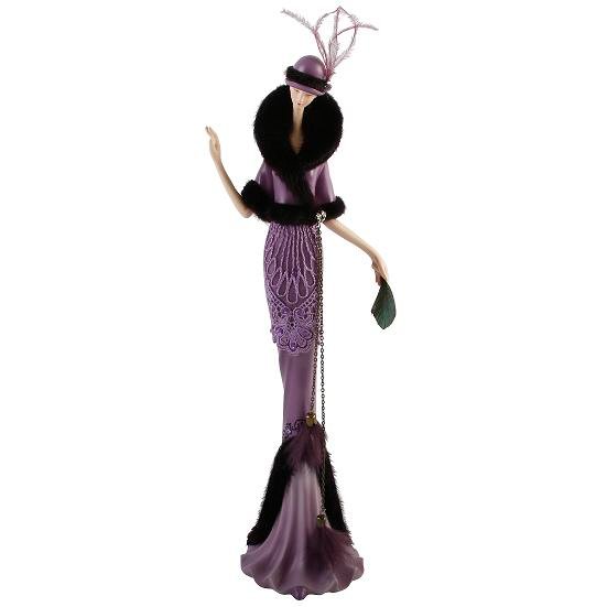 Elegant Lady Figurine - Purple Dress & feather detail