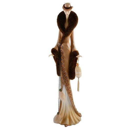 Elegant Lady Figurine - Brown Dress & feather detail