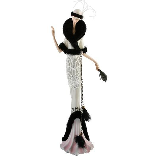 Elegant Lady Figurine - White Dress & feather detail