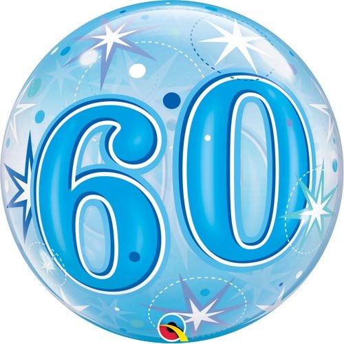 Single Bubble 60th Birthday Blue Starburst Sparkle
