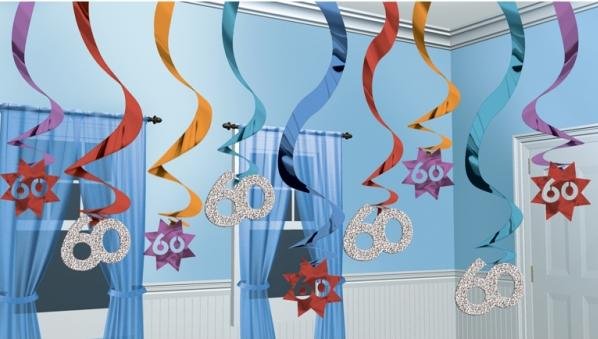 Happy 60th Birthday Muti-Coloured Hanging Swirls