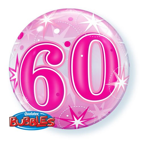 Single Bubble 60th Birthday Pink Starburst Sparkle