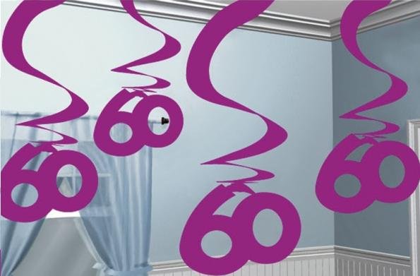 Happy 60th Birthday Pink Hanging Swirls