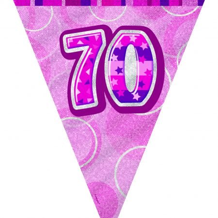 Happy 70th Birthday Flag Banner Glitz Pink