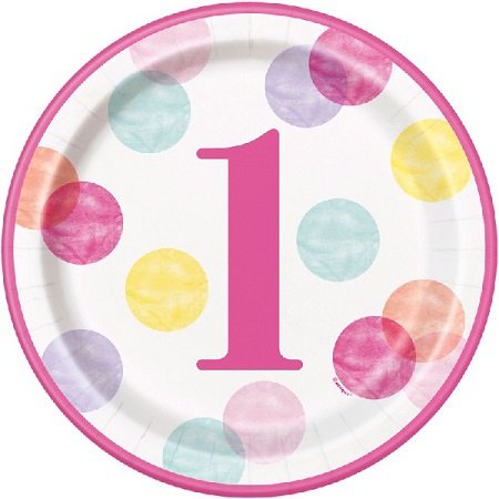 Happy 1st Birthday Pink Dots Plates