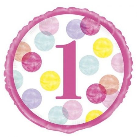 Happy 1st Birthday Pink Dots Foil Balloon