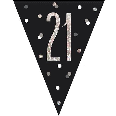 Happy 21st Birthday Flag Banner Glitz Black