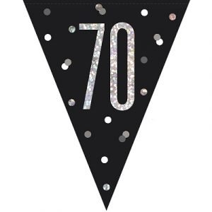 Happy 70th Birthday Flag Banner Glitz Black