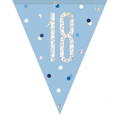 Happy 18th Birthday Flag Banner Glitz Blue