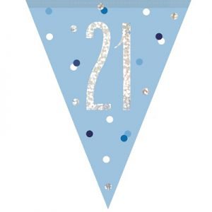 Happy 21st Birthday Flag Banner Glitz Blue