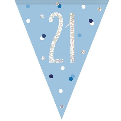 Happy 21st Birthday Flag Banner Glitz Blue