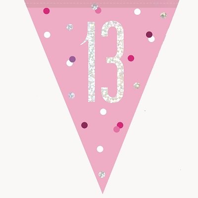 Happy 13th Birthday Flag Banner Glitz Pink