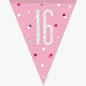 Happy 16th Birthday Flag Banner Glitz Pink