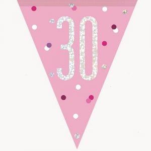 Happy 30th Birthday Flag Banner Glitz Pink2