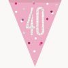 Happy 40th Birthday Flag Banner Glitz Pink