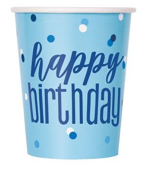 Happy Birthday Cups Glitz Blue