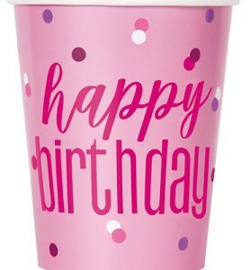 Happy Birthday Cups Glitz Pink