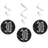 Happy 30th Birthday Black & Silver Glitz Hanging Swirls Decorations