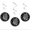 Happy 40th Birthday Black & Silver Glitz Hanging Swirls Decorations