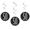 Happy 50th Birthday Black & Silver Glitz Hanging Swirls Decorations