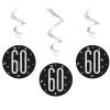 Happy 60th Birthday Black & Silver Glitz Hanging Swirls Decorations