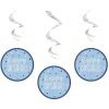 Happy Birthday Blue & Silver Glitz Hanging Swirls Decorations