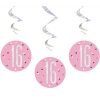 Happy 16th Birthday Pink & Silver Glitz Hanging Swirls Decorations