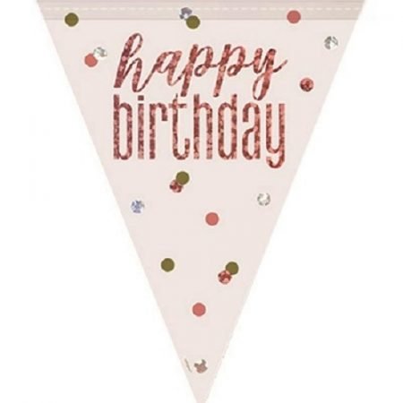 Happy Birthday Flag Banner Glitz Rose Gold