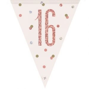 Happy 16th Birthday Flag Banner Glitz Rose Gold