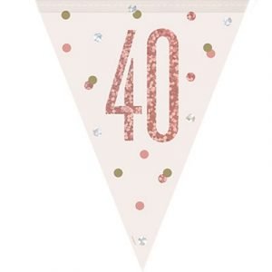 Happy 40th Birthday Flag Banner Glitz Rose Gold