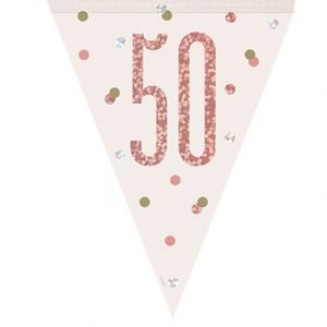 Happy 50th Birthday Flag Banner Glitz Rose Gold