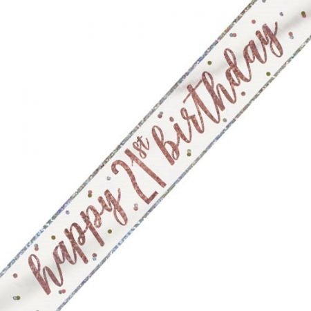 Happy 21st Birthday Banner Glitz Rose Gold