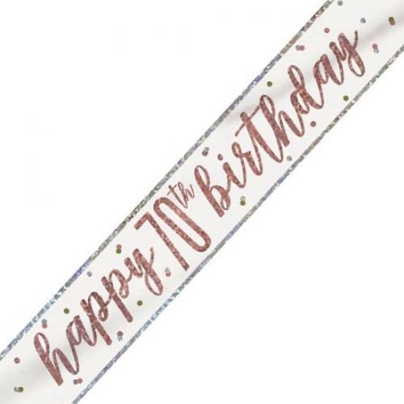 Happy 70th Birthday Banner Glitz Rose Gold