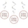 Happy Birthday Rose Gold & Silver Glitz Hanging Swirls Decorations