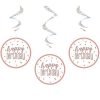 Happy Birthday Rose Gold & Silver Glitz Hanging Swirls Decorations