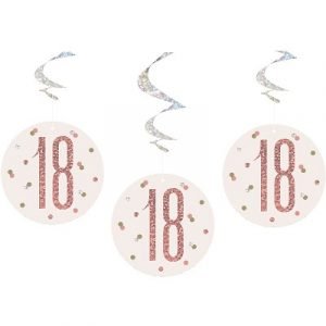 Happy 18th Birthday Rose Gold & Silver Glitz Hanging Swirls Decorations