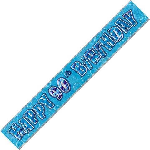 Happy 90th Birthday Banner Glitz Blue