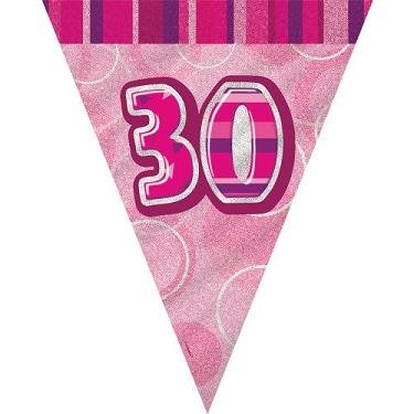 Happy 30th Birthday Flag Banner Glitz Pink