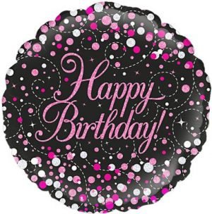 Happy Birthday Foil Balloon Pink & Black