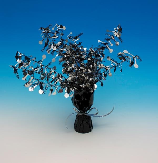 Happy Birthday Black & Silver Foil Spray Weighted Centrepiece
