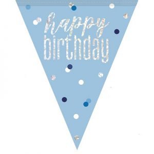 Happy Birthday Flag Banner Glitz Blue