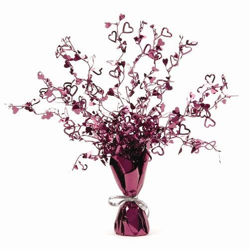 Burgundy Heart Foil Spray Weighted Centrepieces
