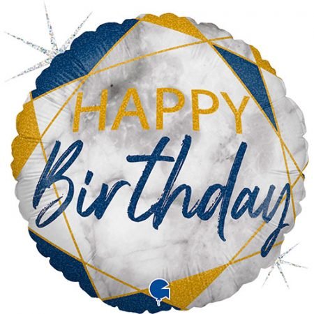Happy Birthday Foil Balloon Marble Blue
